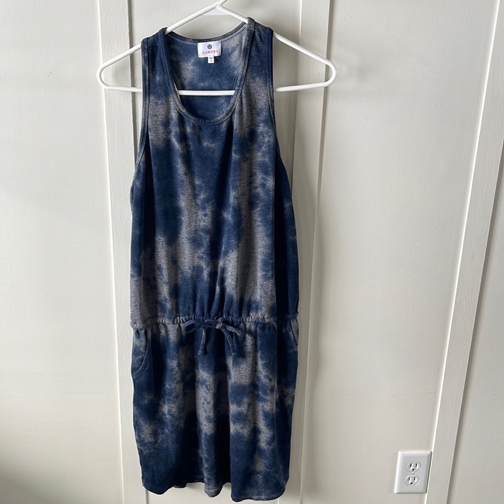 Sundry Navy and Gray Tie-Dye Tank Dress